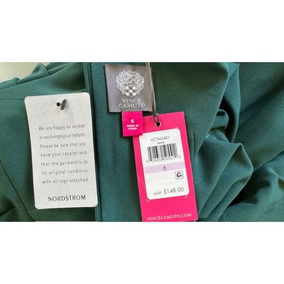 VINCE CAMUTO GREEN OFF THE SHOULDER BODY CON RUCHED DRESS SIZE 6 NWT $148 - Picture 13 of 16